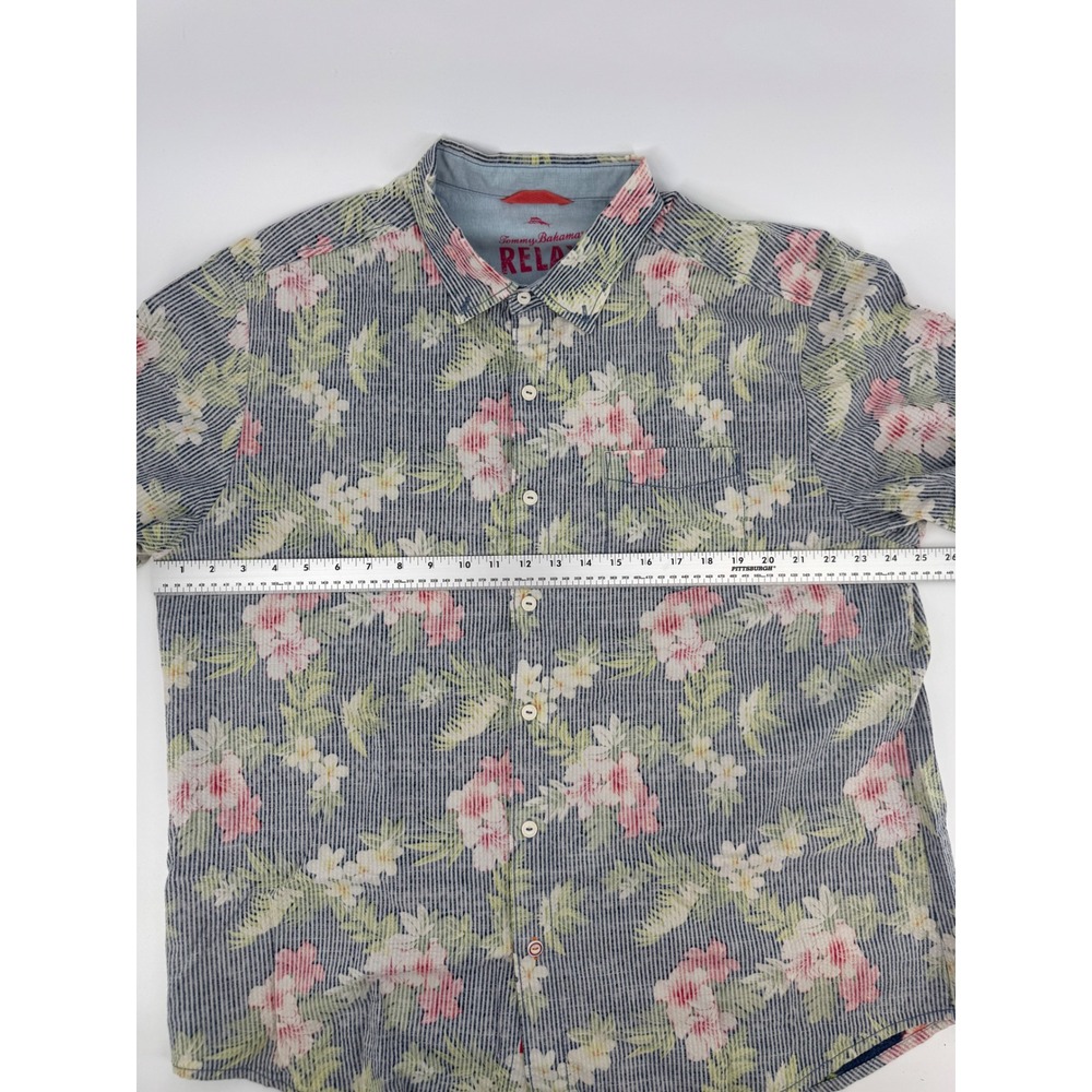 Tommy‎ Bahama Relax Mens XL Blue Striped Floral Tropical Short Sleeve Shirt - Picture 4 of 9